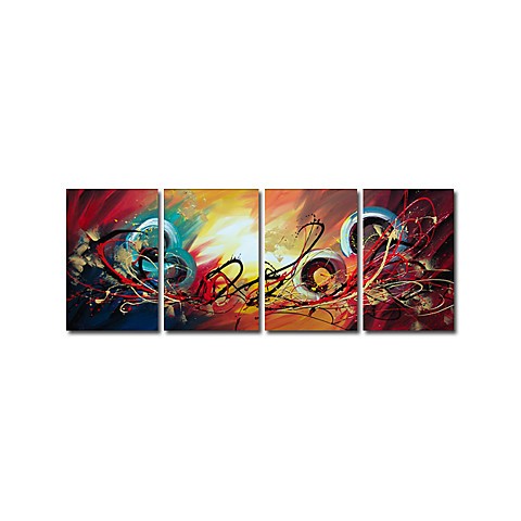 Hand-painted Abstract Oil Painting with Stretched Frame - Set of 4 ...